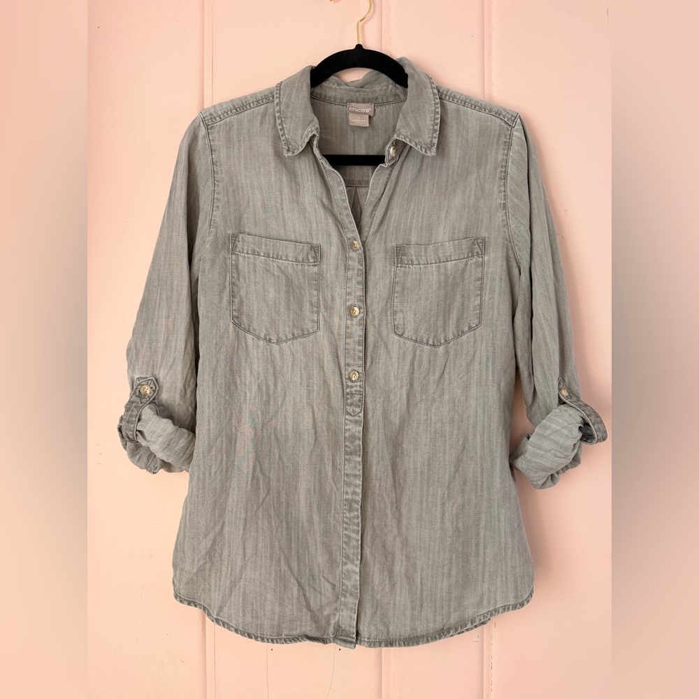 Chico's Washed Button-Up Shirt - Taupe szM